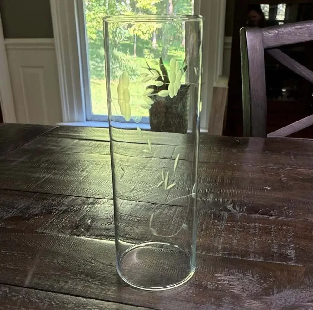 Princess House Heritage Crystal Cylinder Vase Size 9 In Clear Etched Floral
